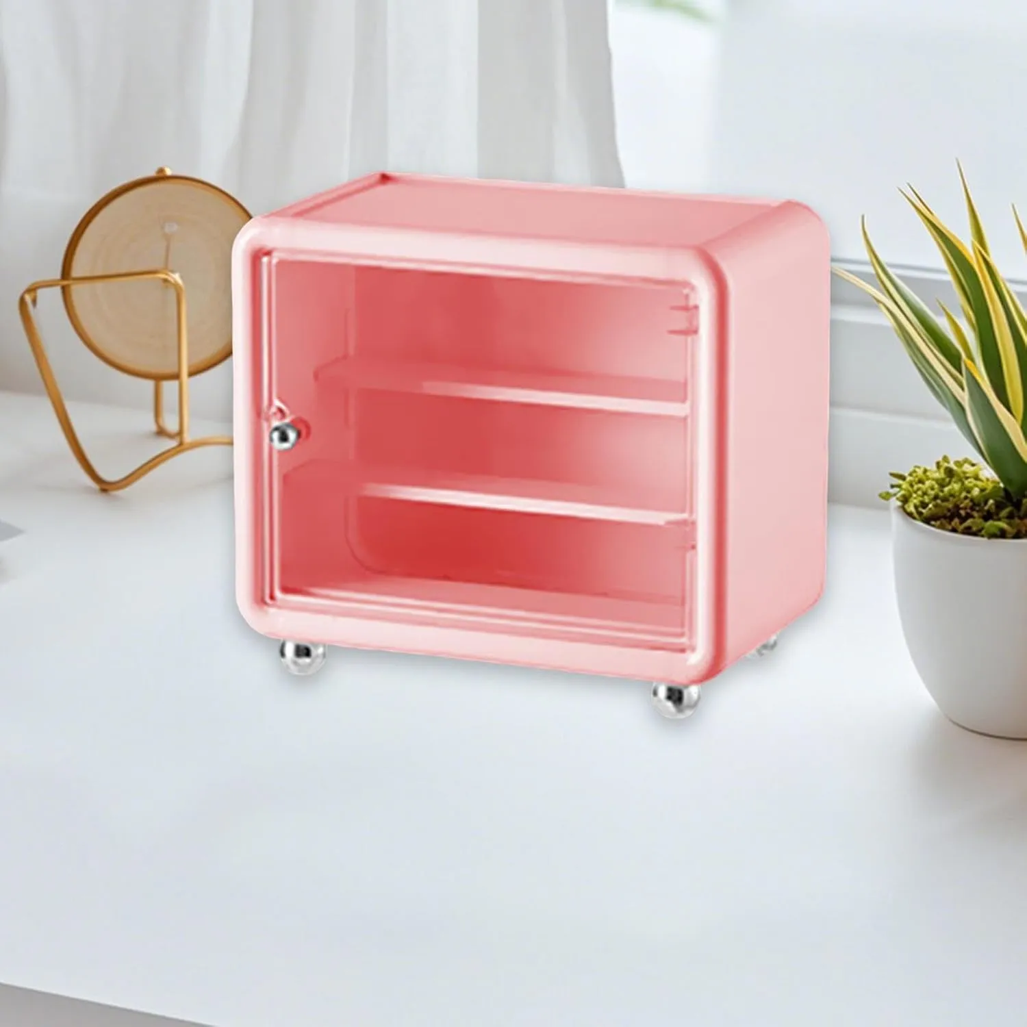 Action Figure Display Case Cabinet,Storage Waterproof Showcase Organizer Box for Birthday Miniatures Models Cars, Pink
