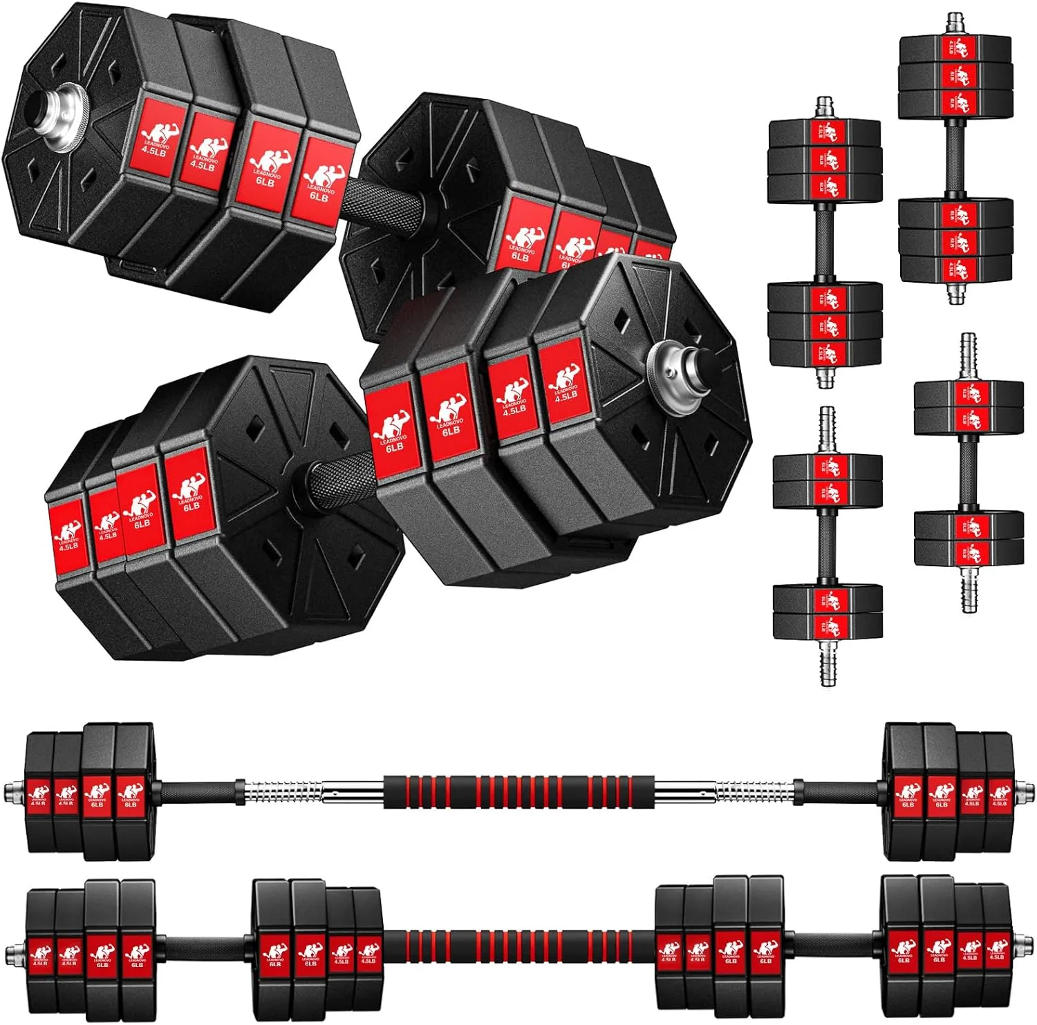 Adjustable Weights Dumbbells Set, 44Lbs 66Lbs 88Lbs 3 in 1 Adjustable Weights Dumbbells Barbell Set, Home Fitness Weight Set Gym Workout Exercise Training with Connecting Rod for Men Women