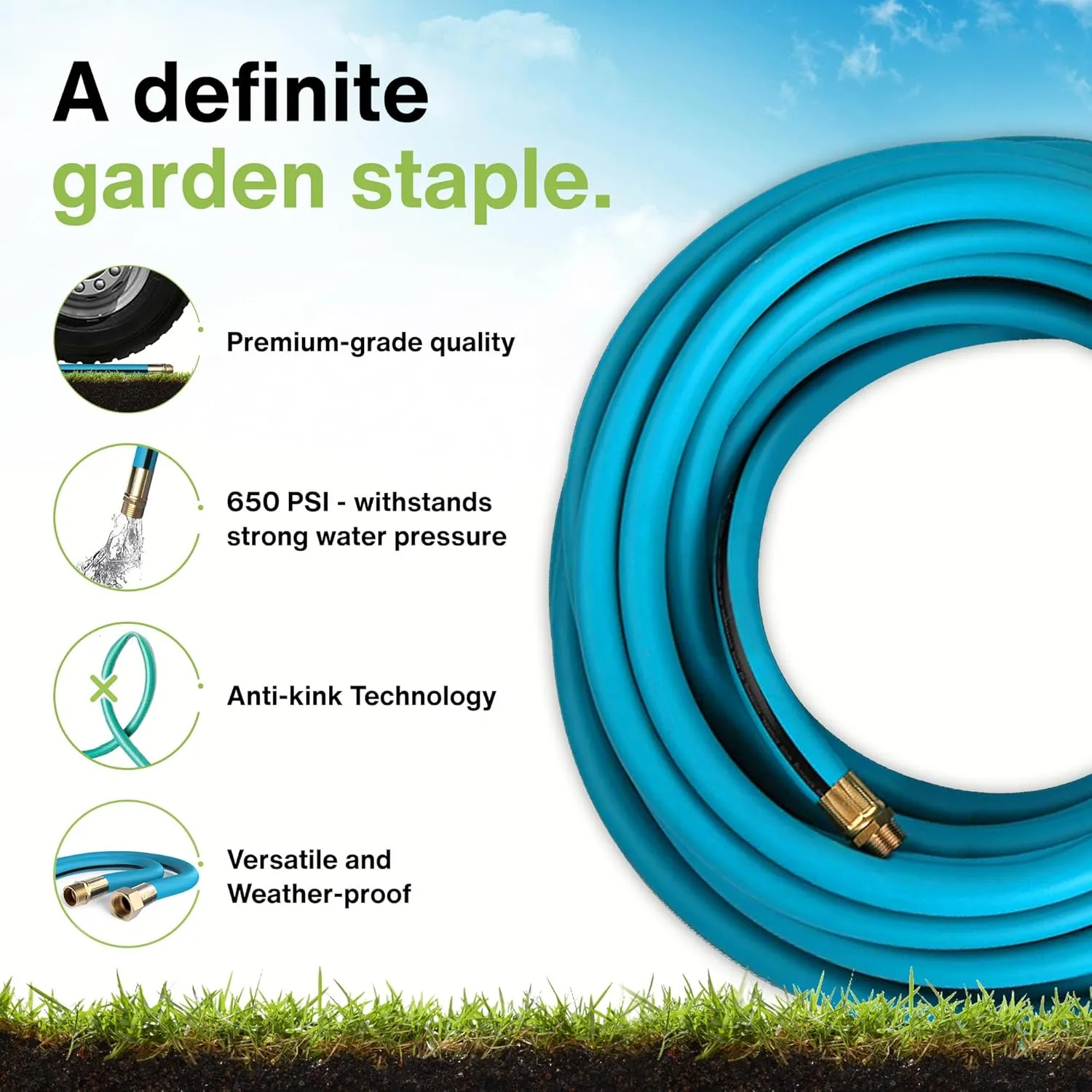 Aeromixer THE HOSE - 3/4 Inch Garden Hose 100 Ft, Kinkless Commercial Garden Hoses, Heavy Duty Industrial Water Hoses for Outdoors, 650 PSI High-Pressure Watering Tool for Farming and Gardening