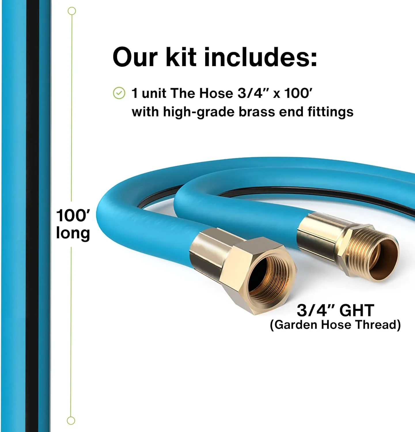 Aeromixer THE HOSE - 3/4 Inch Garden Hose 100 Ft, Kinkless Commercial Garden Hoses, Heavy Duty Industrial Water Hoses for Outdoors, 650 PSI High-Pressure Watering Tool for Farming and Gardening