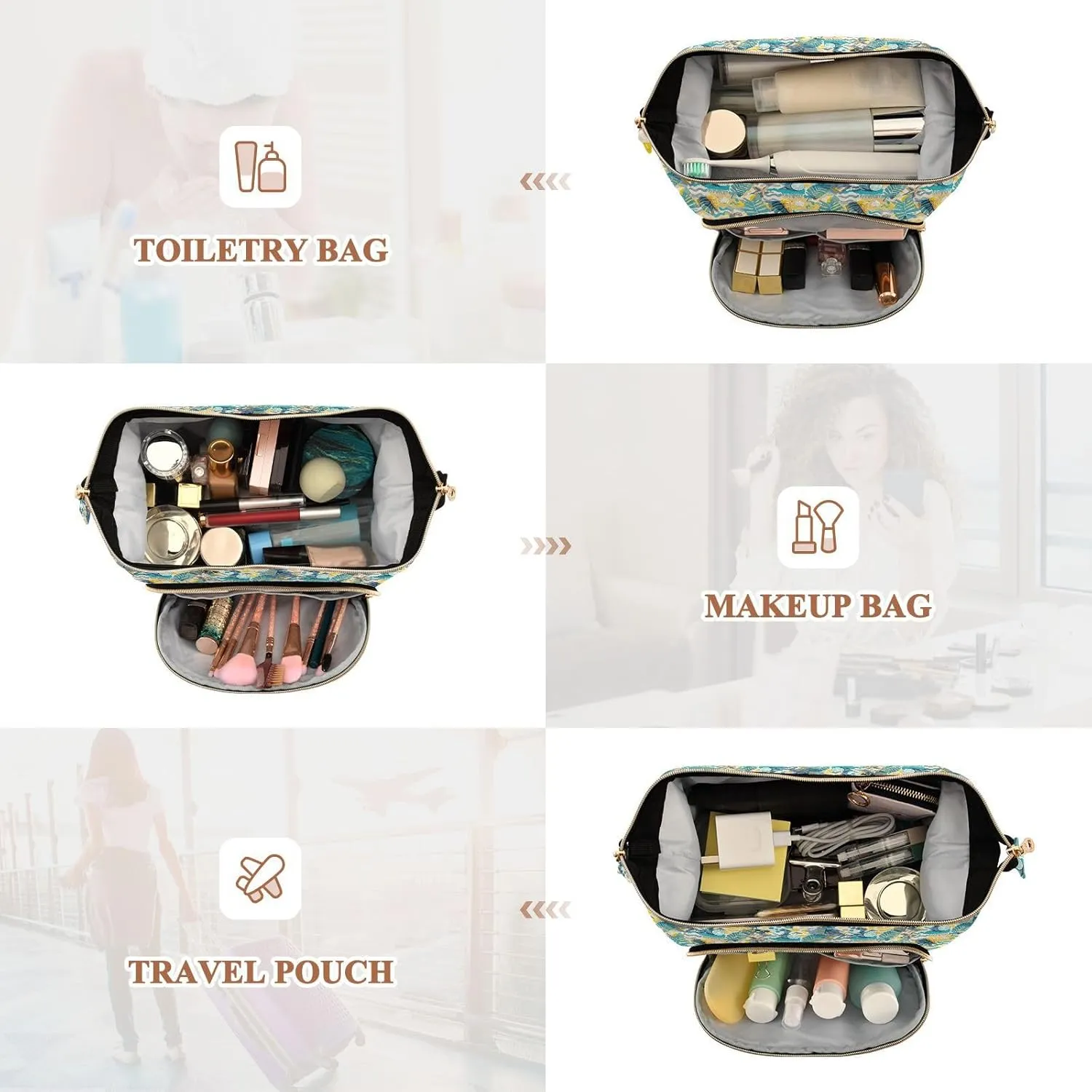Aesthetic Makeup Bag Travel-Friendly Quilted Organizer with Wide-open Access