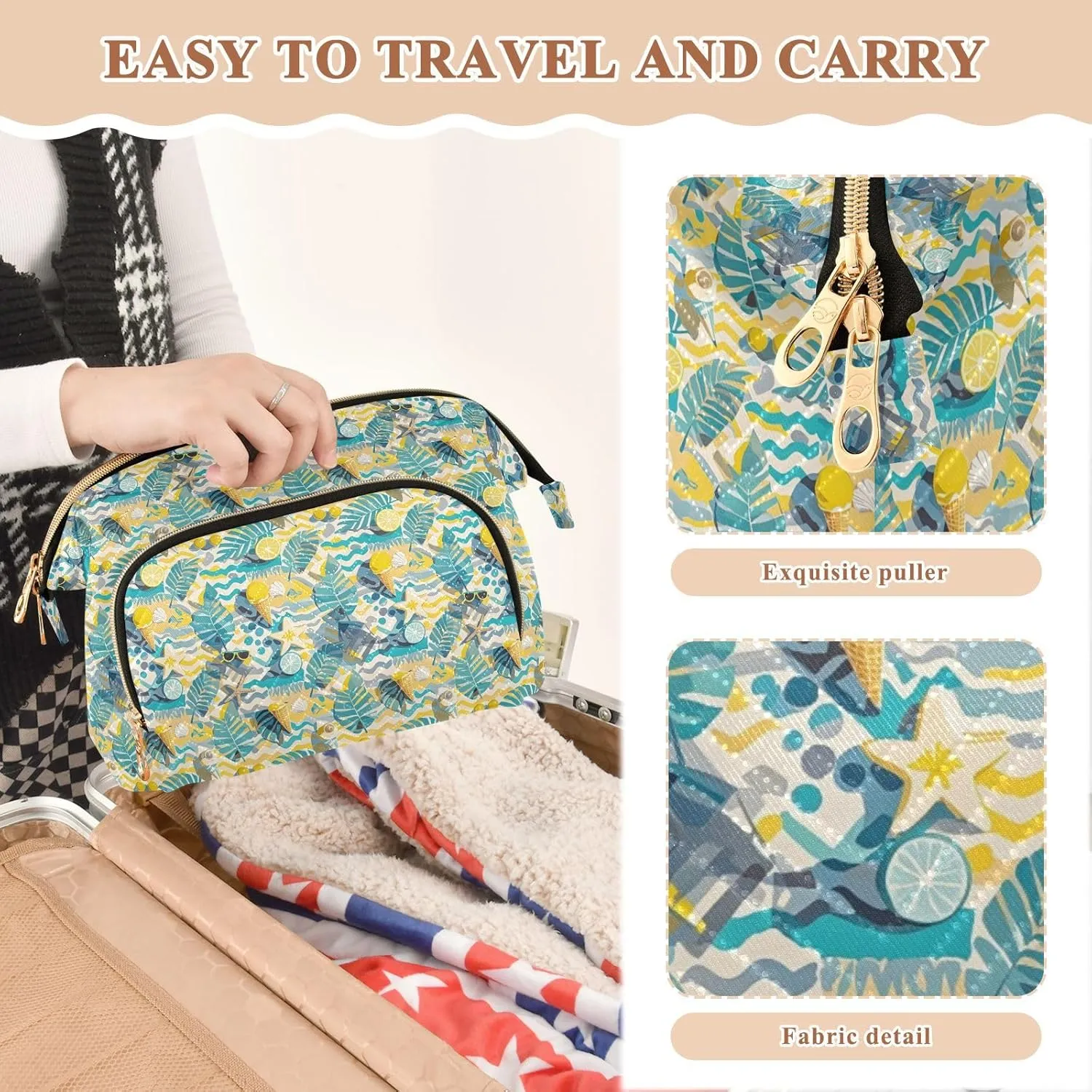 Aesthetic Makeup Bag Travel-Friendly Quilted Organizer with Wide-open Access