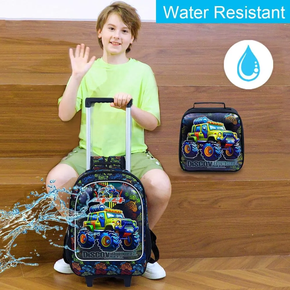 AGSDON 3PCS Rolling Backpack for Girls and Boys, Kids Roller Wheels Bookbag, Wheeled Elementary School Bag with Lunch Bag