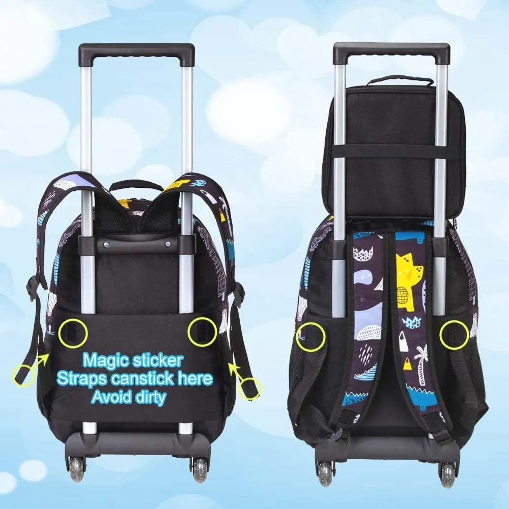 AGSDON 3PCS Rolling Backpack for Girls Boys, Kids Roller Wheels Bookbag, Wheeled School Bag with Lunch Bag