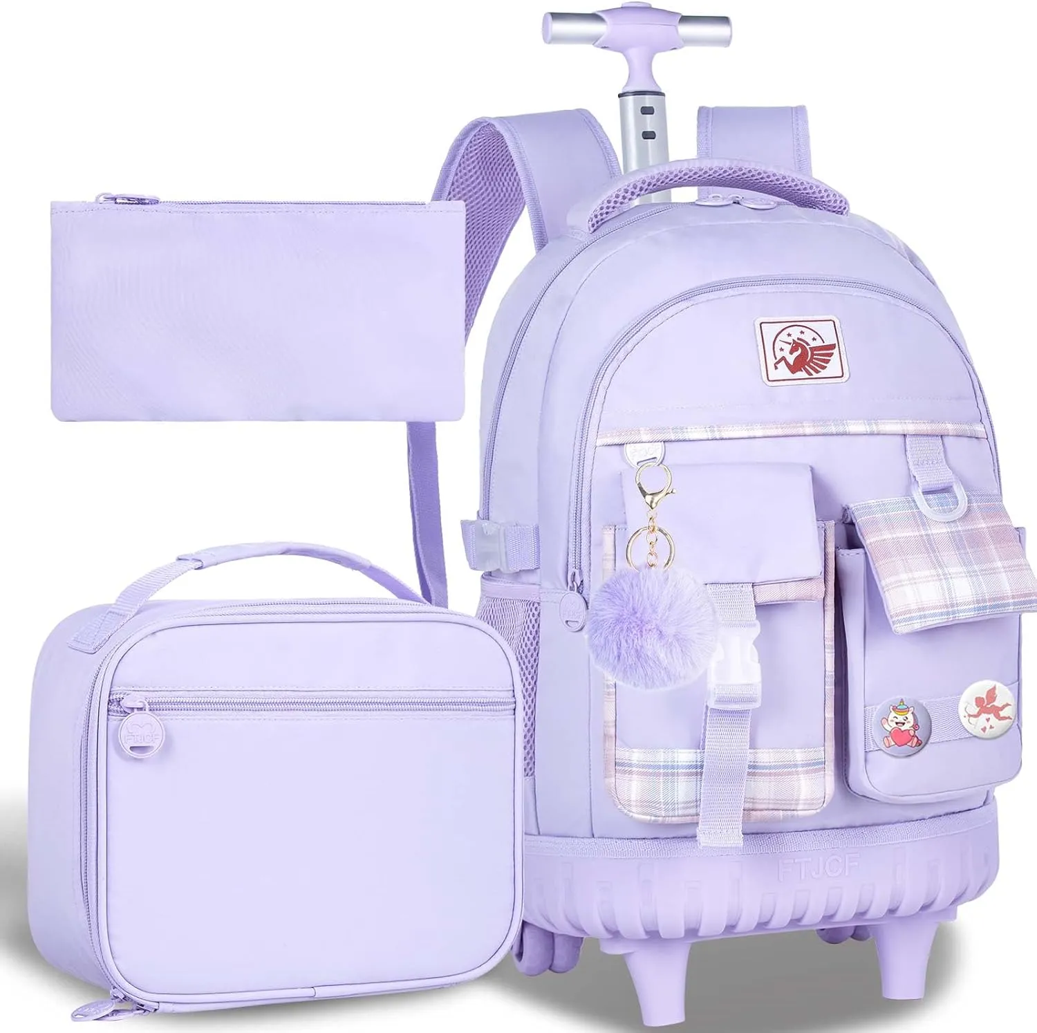 AGSDON Rolling Backpack for Girls, 21" Women Roller Wheels Bookbag, Laptop Wheeled Suitcase School Backpacks with Lunch Bag for Teens