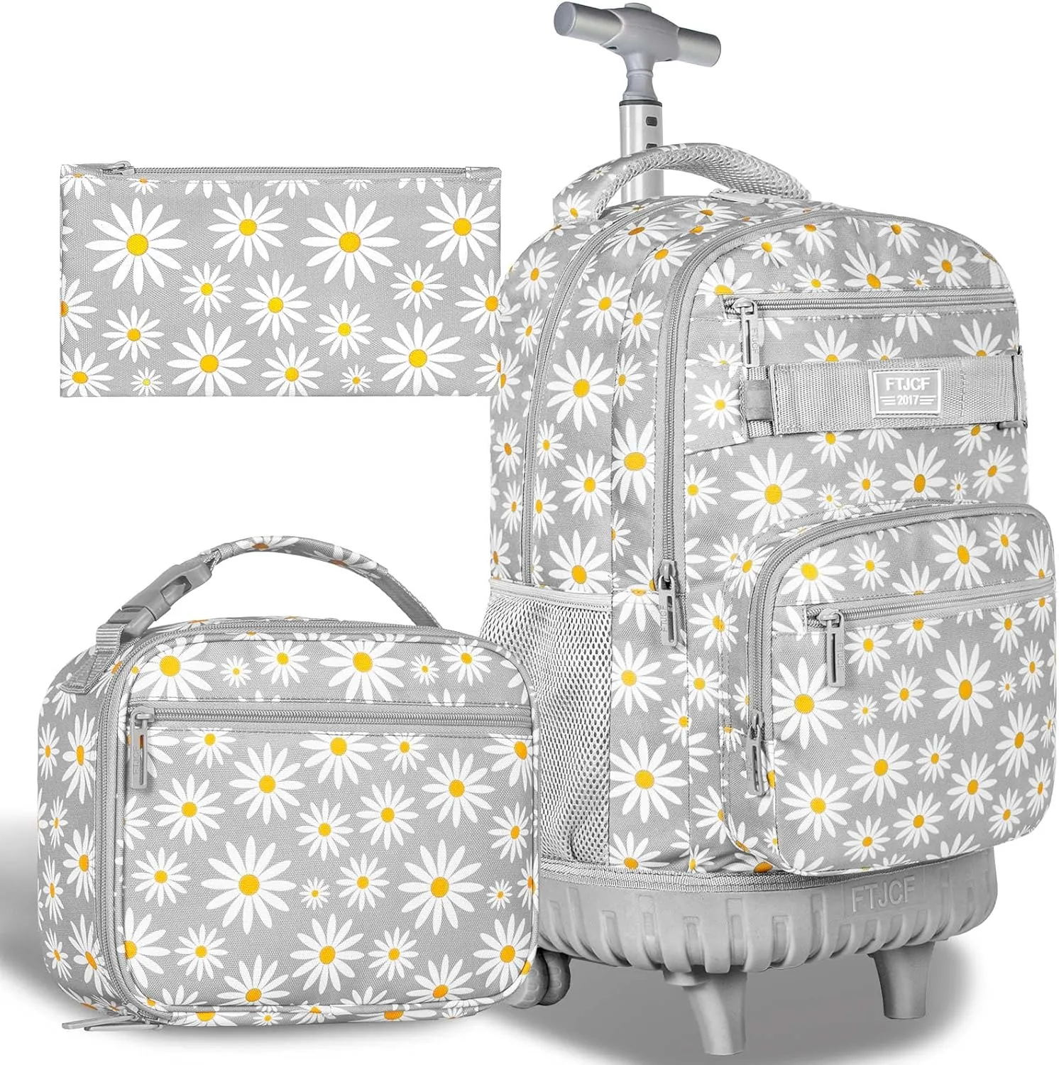 AGSDON Rolling Backpack for Girls, Women Roller Wheels Bookbag, Laptop Daisy Wheeled School Bag with Wheels for Teens