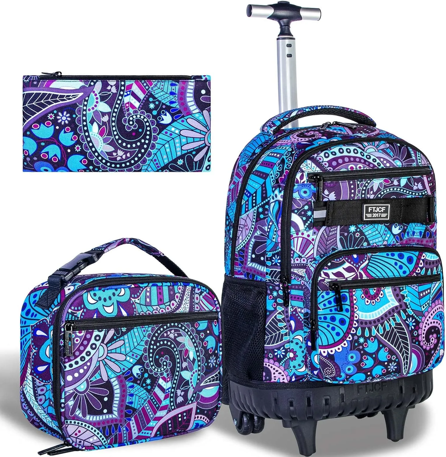 AGSDON Rolling Backpack for Girls, Women Roller Wheels Bookbag, Laptop Flower Wheeled School Bag with Wheels for Teens