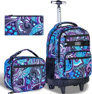 AGSDON Rolling Backpack for Girls, Women Roller Wheels Bookbag, Laptop Flower Wheeled School Bag with Wheels for Teens