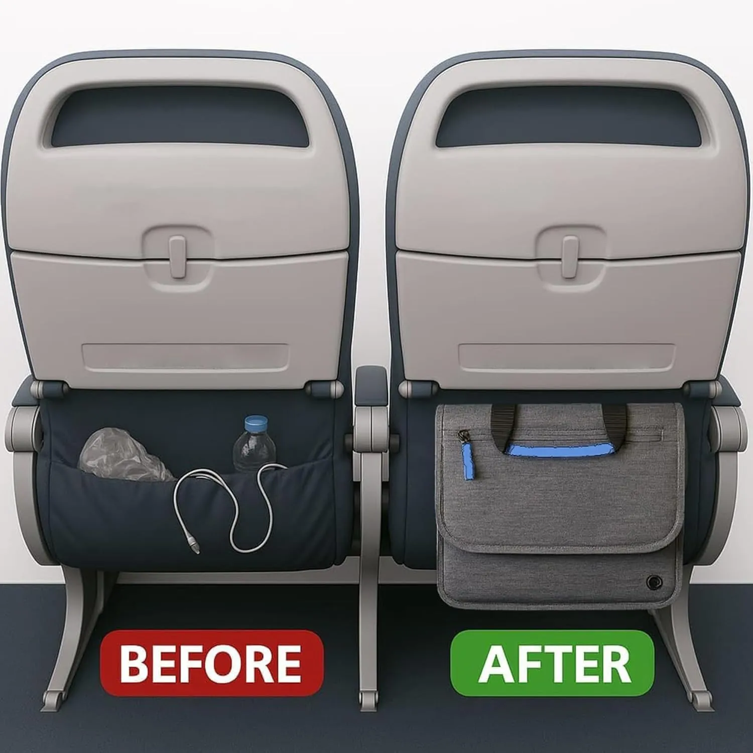 Airplane Pocket Organizer | Tray Table Cover | In Flight Seat Back Organizer Bag | Commuter Essential Travel Bag | Media Pouch For Flying | Travel Gift | Attaches To Luggage