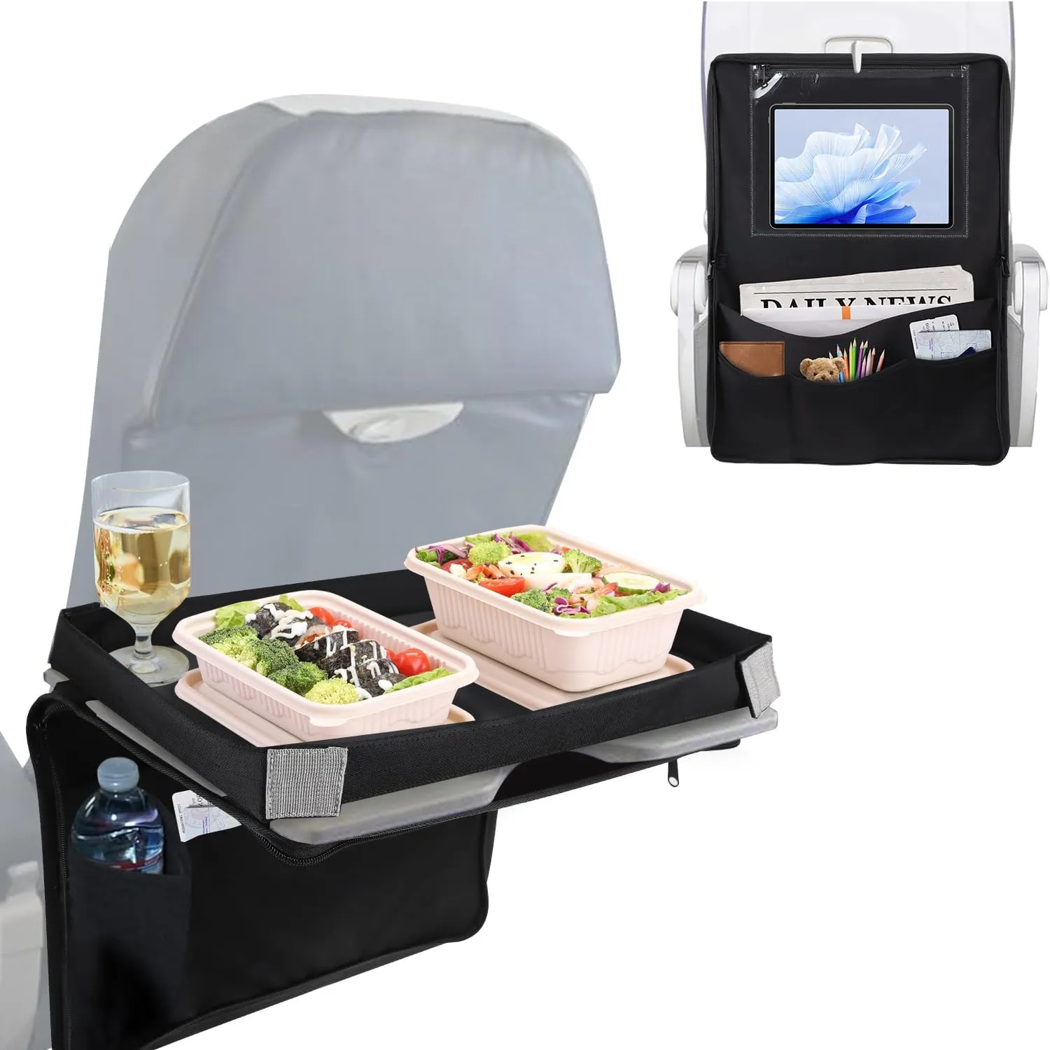 Airplane Seat Tray Organizer,Tray Table Cover Seat Back Storage Bag Media Pouch for Flight Travel Holder Bag Travel Essentials | Expandable Pouch | Convenient | Portable(Only Case)