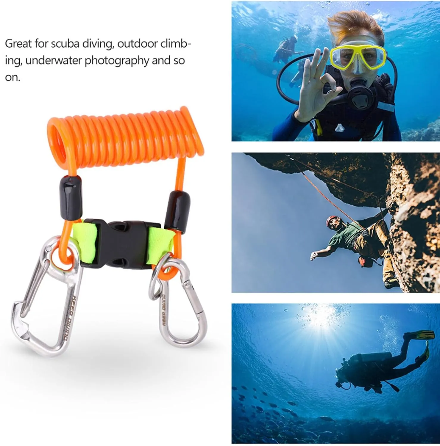 Akozon Diving Lanyard, Anti-lost Spring Coil Safety Tool with Quick Release,