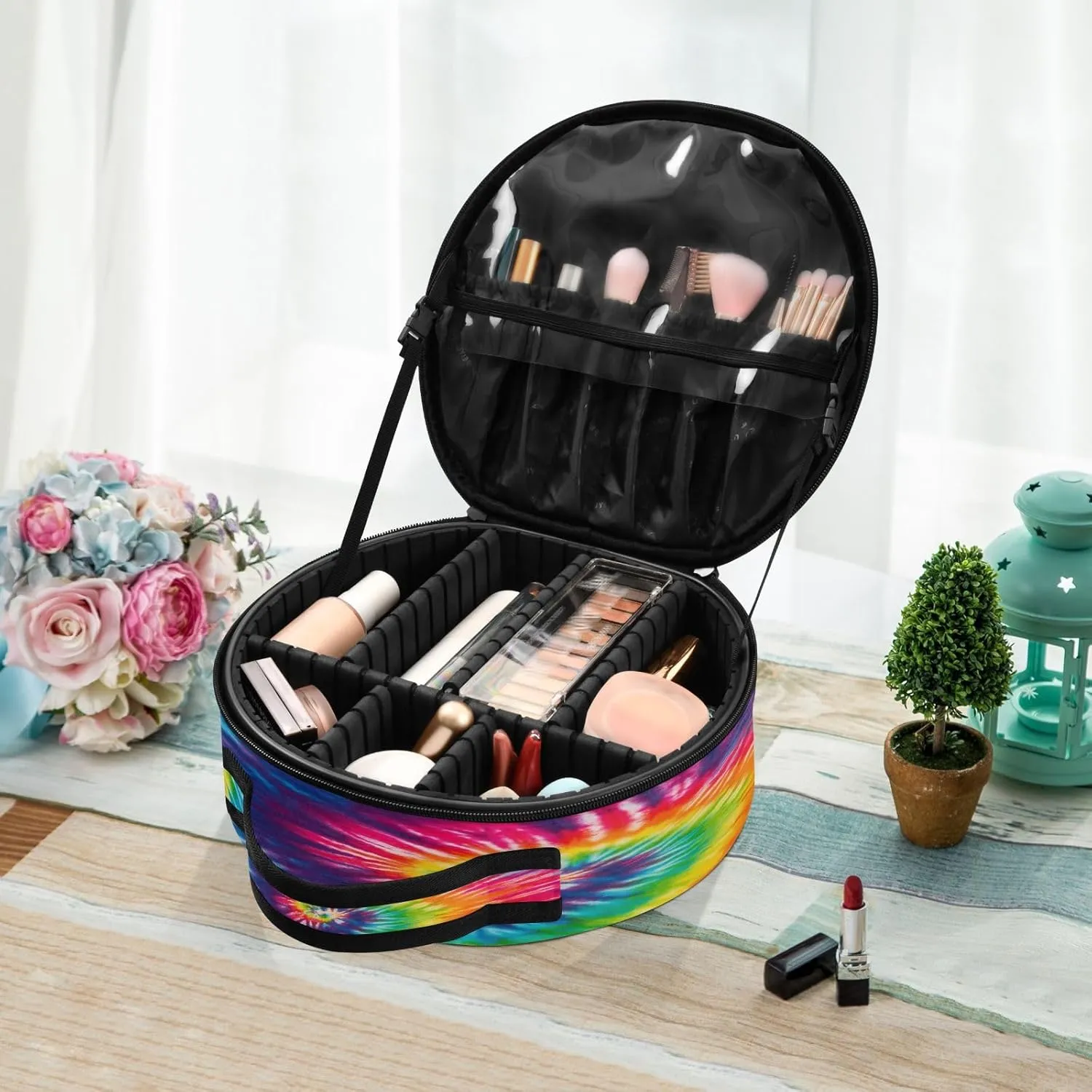 ALAZA Abstract Swirl Design Tie Dye Travel Cosmetic Organizer Make up Organizer Toiletry Bag