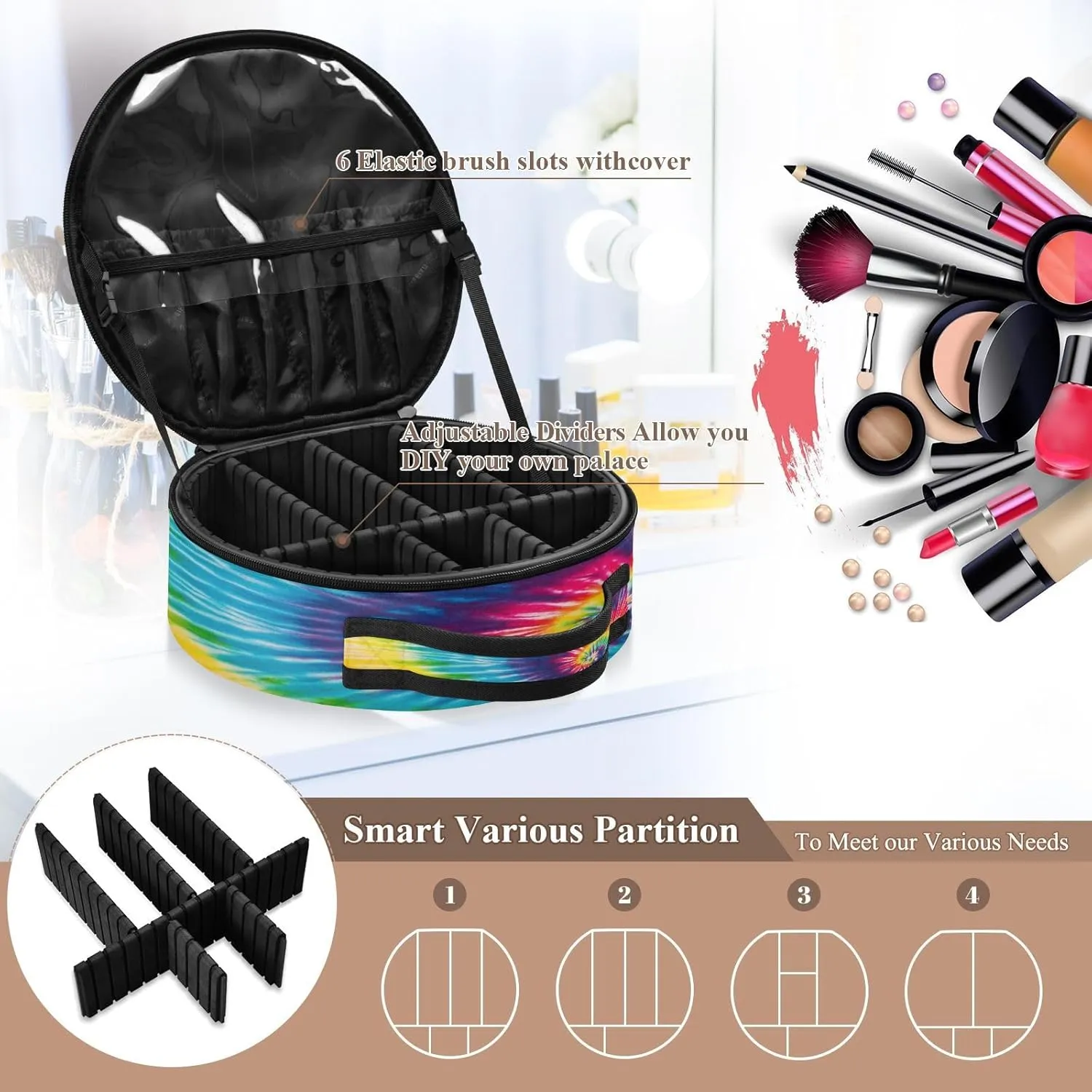 ALAZA Abstract Swirl Design Tie Dye Travel Cosmetic Organizer Make up Organizer Toiletry Bag