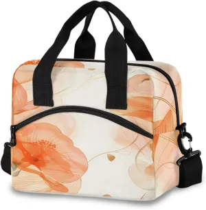 ALAZA Orange Copy Flowers Plant Leaves Insulated Lunch Bag for Women Reusable Lunch BoxCooler Tote Bag with Shoulder Strap Men Picnic School Lunchbox