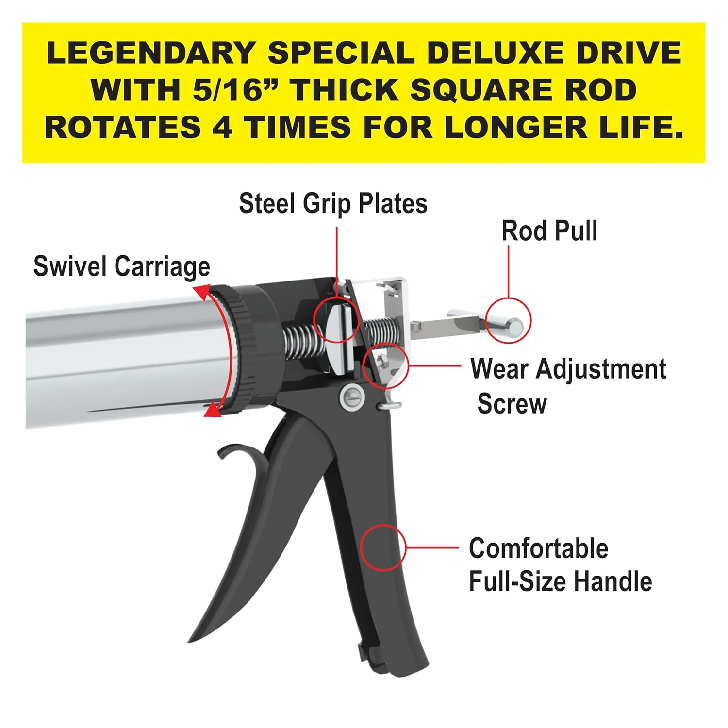 Albion Engineering Company DL-59-T17 Professional Line Special Deluxe Manual Bulk Caulking Gun with Metal Nozzle, Metal Adapter & 3 Orange Cone Nozzles, 30 oz