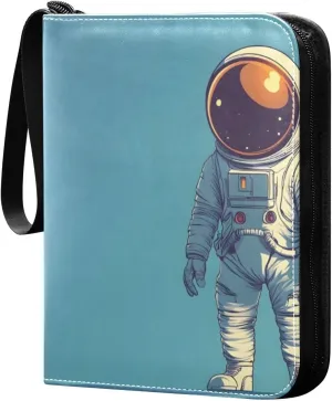 Alone Astronaut Card Binder 4 Pocket Trading Card Album Fits 400 Sports/Game Cards, PU Cover 3 Ring Card Collection with 50 Removable Sleeves