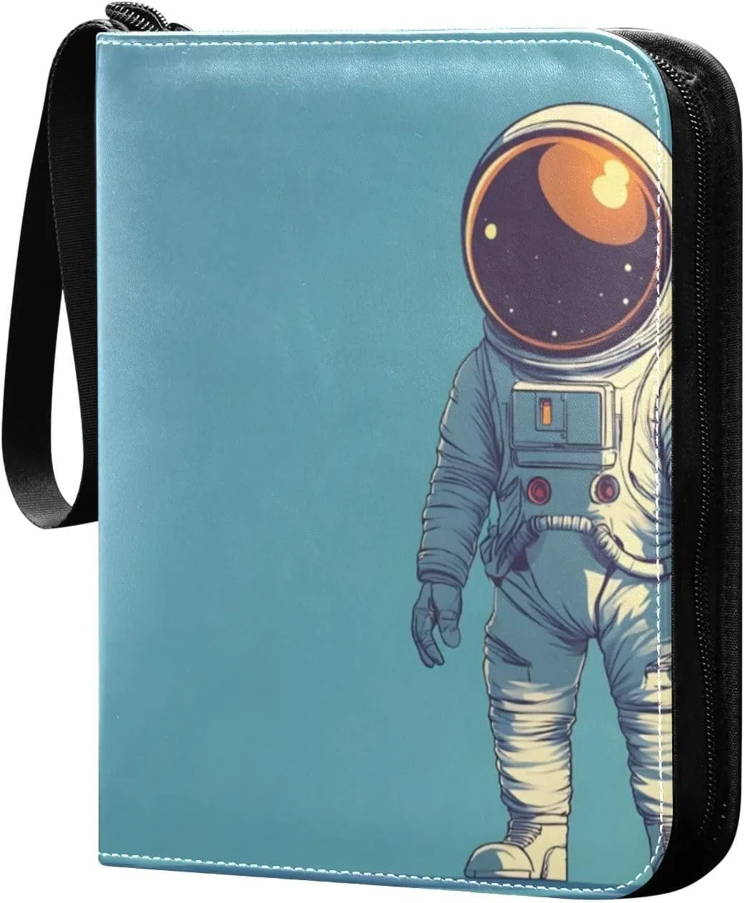 Alone Astronaut Card Binder 4 Pocket Trading Card Album Fits 400 Sports/Game Cards, PU Cover 3 Ring Card Collection with 50 Removable Sleeves