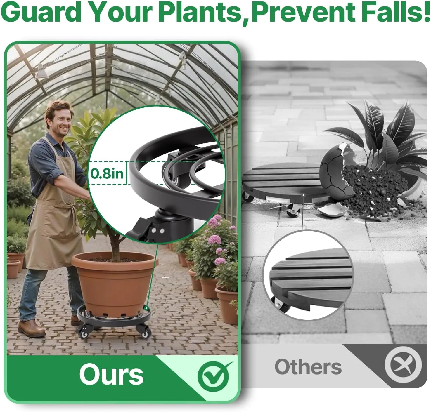 AMAGABELI GARDEN & HOME Plant Caddy with Wheels Heavy Duty 14“ 2 Pack Rolling Plant Stand Plant Dolly Iron Wheeled Lockable Casters Round Pot Mover Rollers Indoor Outdoor Planter Trolley Metal