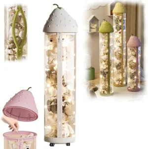 AmazonBasics Clear Stuffed Animal Display Tube with 360 Wheels, Zipper, LED Lights - Dust-proof Toy Tower Storage (White, Medium-56IN)