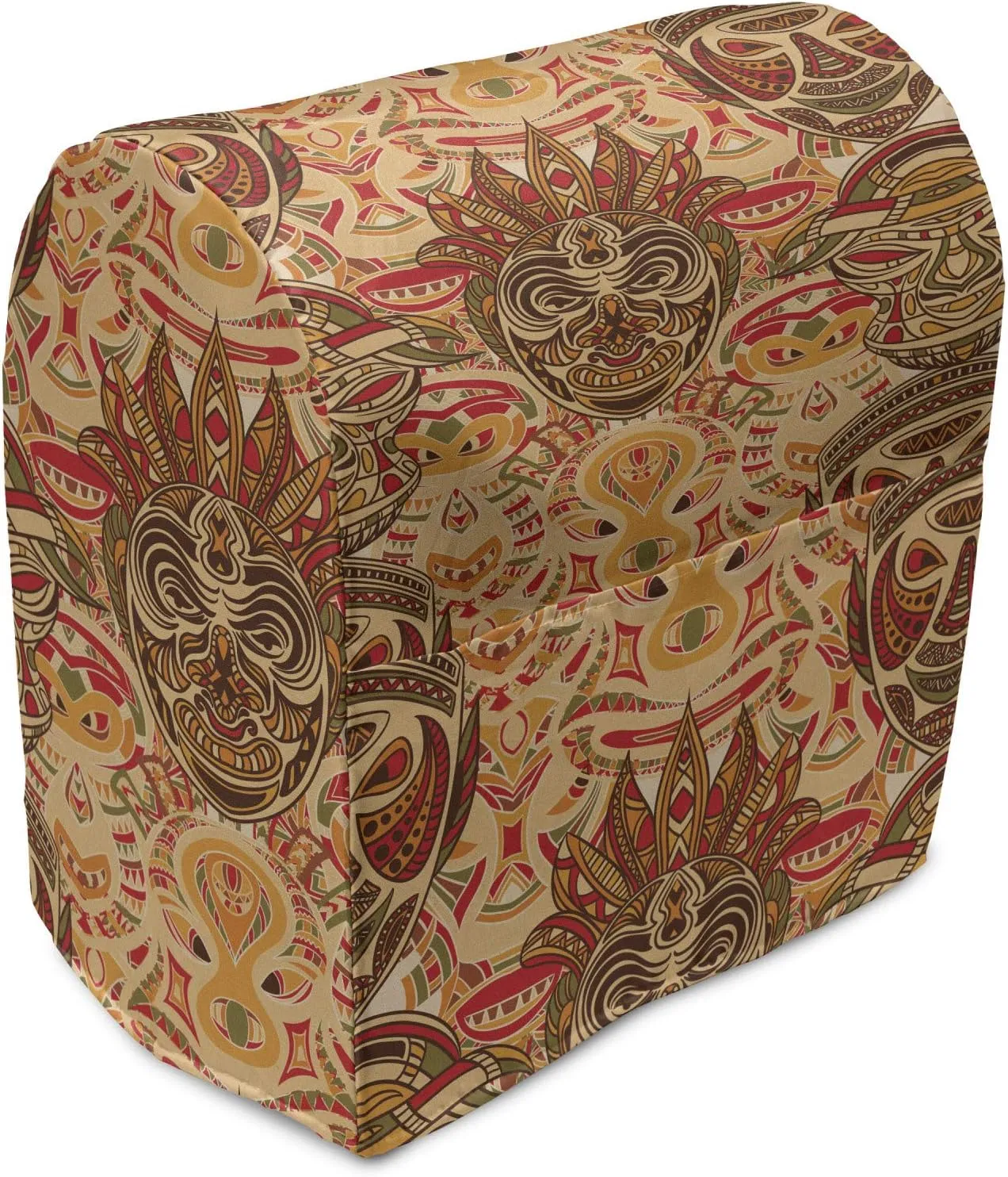 Ambesonne African Stand Mixer Cover, Motif with Pattern Design, Kitchen Appliance Organizer Bag Cover with a Pocket, 6-8 Quarts, Sand Brown Orange