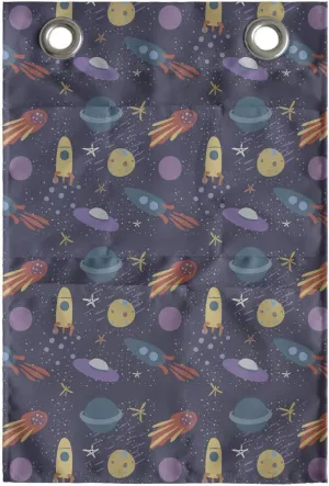 Ambesonne Alien Hanging Pocket Organizer, Space Themed Comet Stars Rockets and Planets in Pastel Tones, Printed Polyester Storage Bag with Pockets, 14" x 20", Multicolor