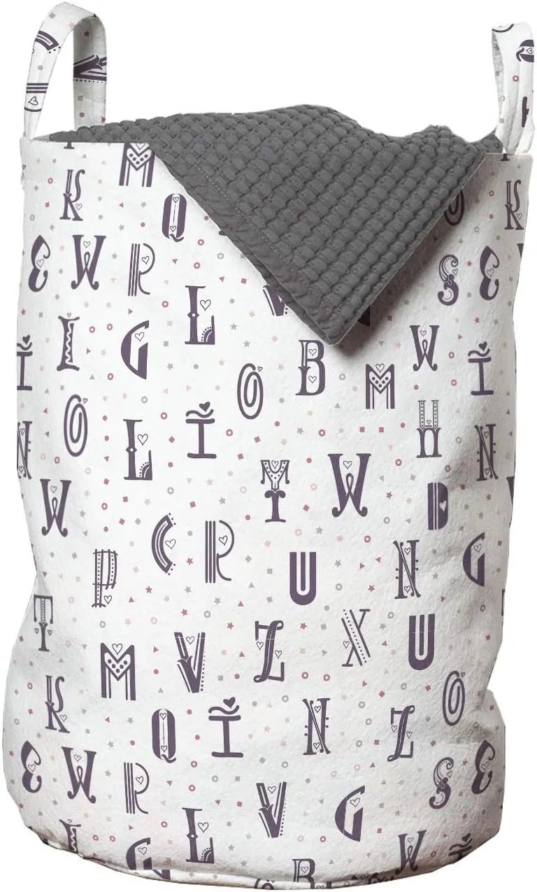 Ambesonne Alphabet Laundry Bag, Ornamental Capital Letters Curvy Swirling, Hamper Basket with Handles Drawstring Closure for Laundromats, 13" x 19", Pale Eggplant Dried Rose