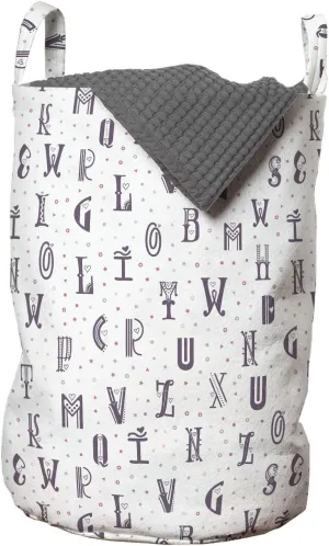 Ambesonne Alphabet Laundry Bag, Ornamental Capital Letters Curvy Swirling, Hamper Basket with Handles Drawstring Closure for Laundromats, 13" x 19", Pale Eggplant Dried Rose