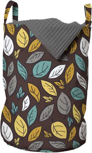 Ambesonne Autumn Laundry Bag, Leaves in Various Fall Tones Deciduous Trees Leafage Woody Season Print, Hamper Basket with Handles Drawstring Closure for Laundromats, 13" x 19", Brown and Multicolor
