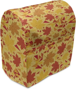 Ambesonne Autumn Stand Mixer Cover, Warm Seasonal Tones Maple Leaves Illustration with Fragments Print Design, Kitchen Appliance Organizer Bag Cover with a Pocket, 6-8 Quarts, Vermilion and Mustard