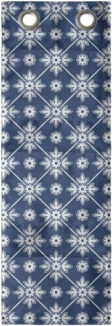 Ambesonne Blue Hanging Pocket Organizer, Checkered Pattern with Abstract Spring Blossoms Folkloric Holland Cultural Pattern, Printed Polyester Storage Bag with Pockets, 9" x 27", Blue White