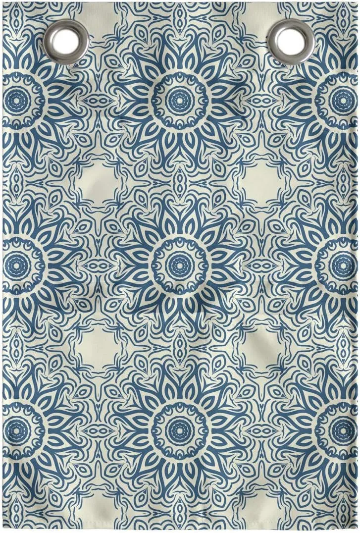 Ambesonne Blue Mandala Hanging Pocket Organizer, Repetitive Abstract Sunflower Interpretation Folkloric Motifs Print, Printed Polyester Storage Bag with Pockets, 14" x 20", Ivory and Petrol Blue