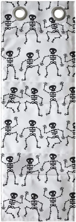 Ambesonne Bones Hanging Pocket Organizer, Funny Interpretation of Whimsical Dancing Skeletons Horizontally Aligned, Printed Polyester Storage Bag with Pockets, 9" x 27", Charcoal Grey and White