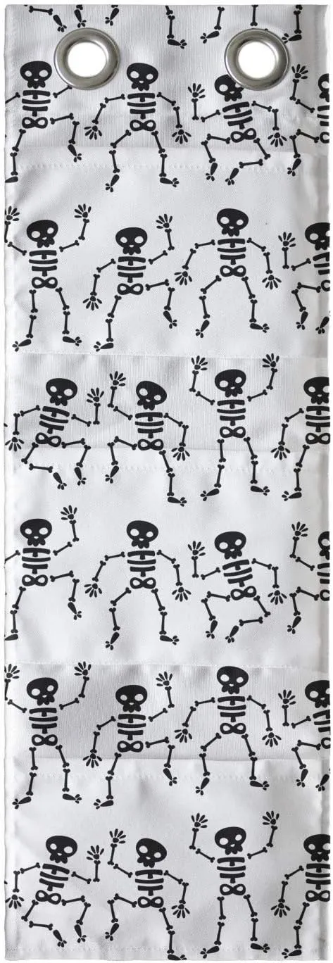 Ambesonne Bones Hanging Pocket Organizer, Funny Interpretation of Whimsical Dancing Skeletons Horizontally Aligned, Printed Polyester Storage Bag with Pockets, 9" x 27", Charcoal Grey and White