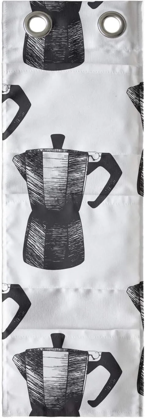 Ambesonne Coffee Hanging Pocket Organizer, Teapot Moka Mocha Maker Geyser Italian Coffee Brewing Charcoal Sketch, Printed Polyester Storage Bag with Pockets, 9" x 27", Charcoal Grey and White