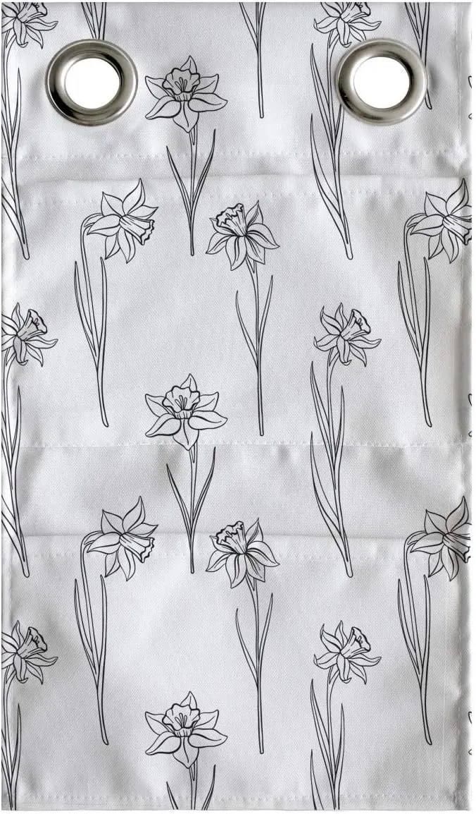 Ambesonne Floral Hanging Pocket Organizer, Basic Interpretation of Flowers of Narcissus Drawings Botanical Garden Art, Printed Polyester Storage Bag with Pockets, 9" x 16", Dark Grey and White