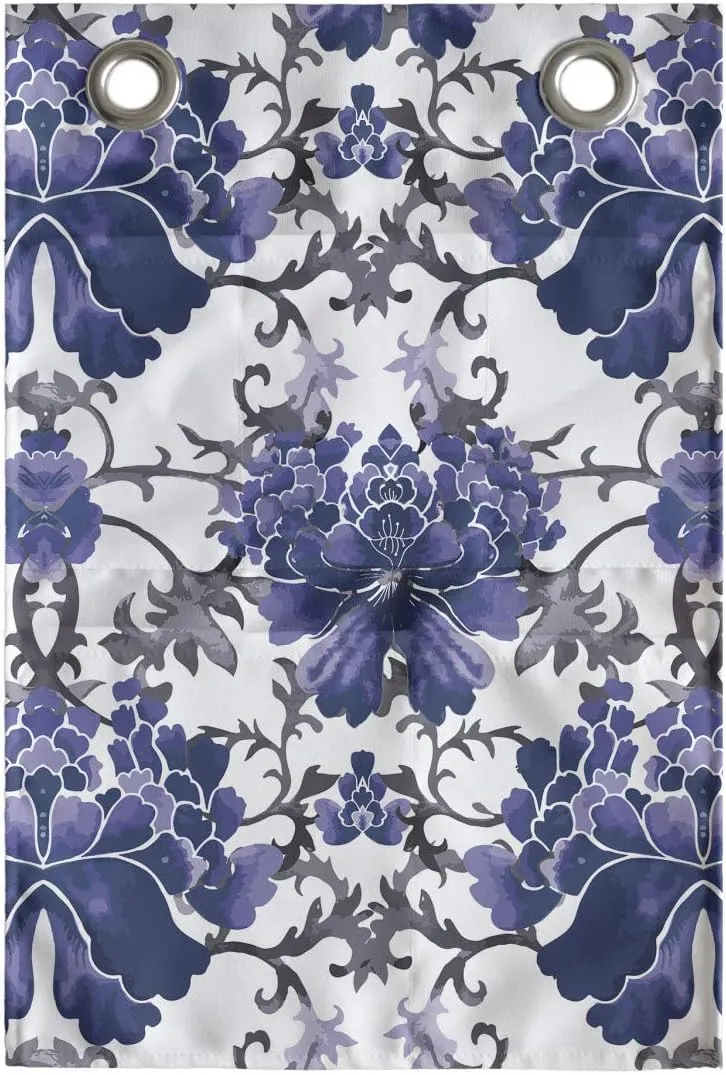 Ambesonne Floral Hanging Pocket Organizer, Chinese Petals and Stalks Aquarelle Symmetrical Oriental Nature, Printed Polyester Storage Bag with Pockets, 14" x 20", Lavender Dark Purple