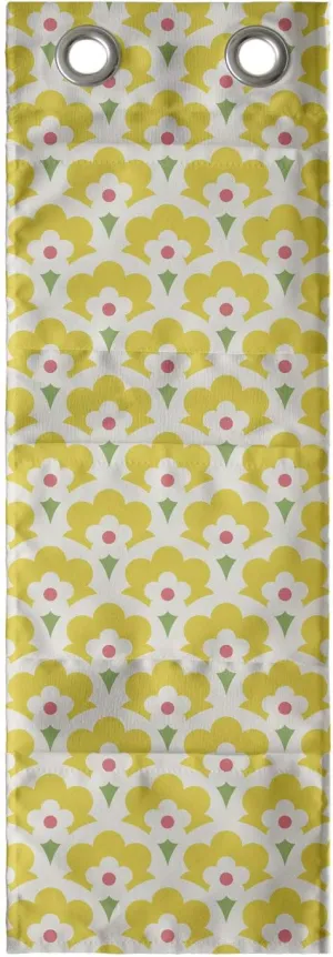 Ambesonne Floral Hanging Pocket Organizer, Continuous Demonstration of Retro Look Happy Spring Tone Flowers Print, Printed Polyester Storage Bag with Pockets, 9" x 27", Yellow and Lime Green
