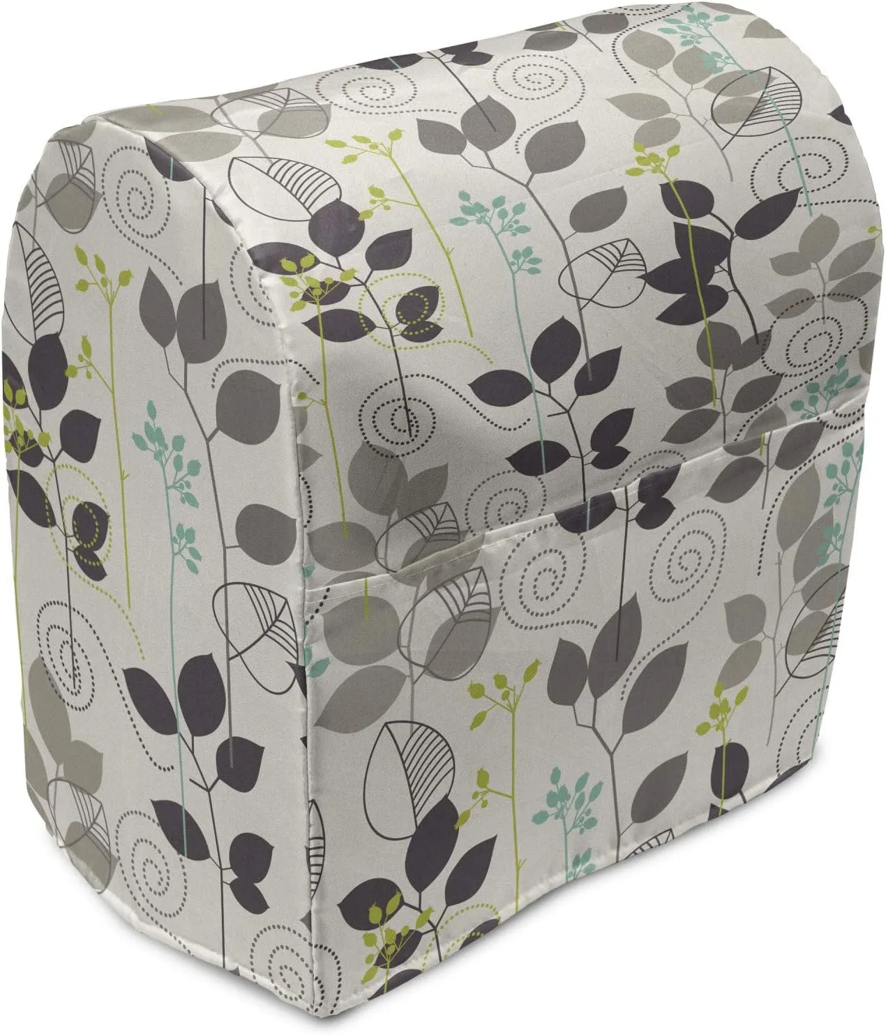 Ambesonne Floral Stand Mixer Cover, Doodle Leaves Earthen Toned Leaf Branches Autumn Beauty Season Theme, Kitchen Appliance Organizer Bag Cover with a Pocket, 6-8 Quarts, Dark Taupe Coconut