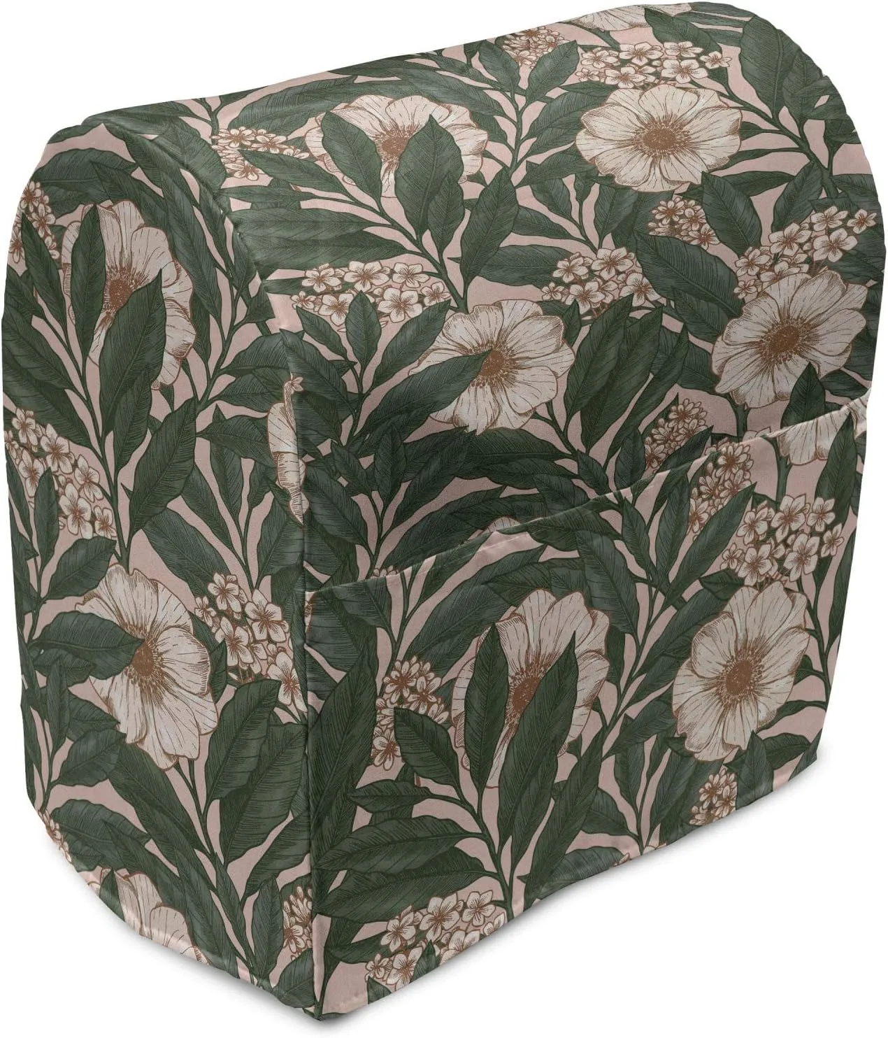 Ambesonne Floral Stand Mixer Cover, Negative Exposure Effect Blossomed Pinkish Anemone Plant Overlapped Lobed Leaves, Kitchen Appliance Organizer Bag Cover with a Pocket, 6-8 Quarts, Multicolor