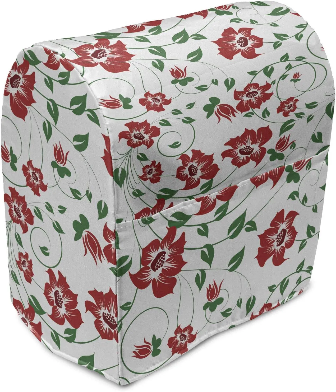 Ambesonne Floral Vintage Stand Mixer Cover, Flower Bouquets Swirly Leafy Branches Romantic Classic Repetition, Kitchen Appliance Organizer Bag Cover with a Pocket, 6-8 Quarts, Green Ruby and White