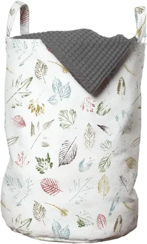 Ambesonne Foliage Laundry Bag, Botanical Theme Leaf Imprints Various Autumn Elements Pattern Natural Artwork, Hamper Basket with Handles Drawstring Closure for Laundromats, 13" x 19", Multicolor