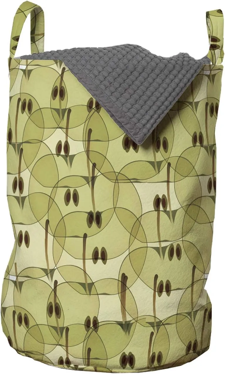Ambesonne Fruits Laundry Bag, Abstract Autumn Garden Nature Theme Exotic Food Vegetarian Diet Pattern Print, Hamper Basket with Handles Drawstring Closure for Laundromats, 13" x 19", Brown and Khaki