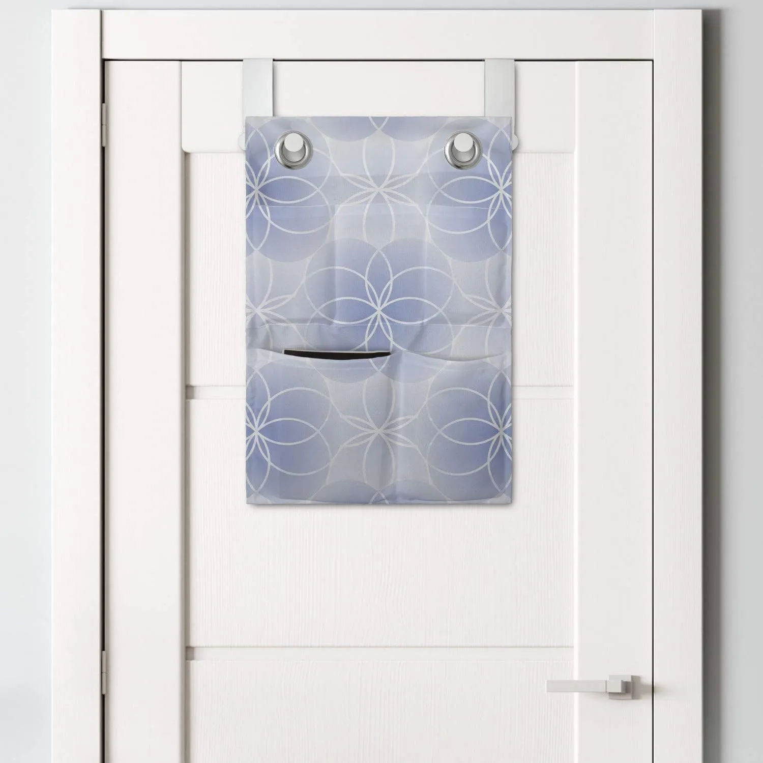 Ambesonne Geometry Hanging Pocket Organizer, Proportion of The World with Intersecting Concentric Spiral Art, Printed Polyester Storage Bag with Pockets, 14" x 20", Pale Blue