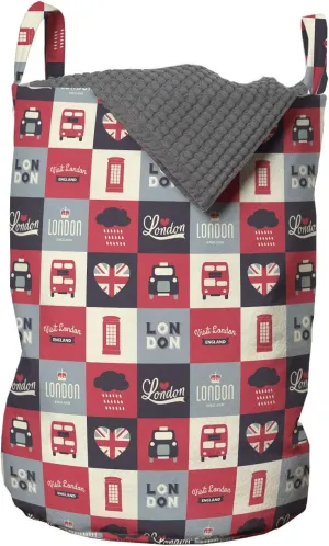 Ambesonne London Laundry Bag, Retro Traditional London in Squares United Kingdom Europe Travel Vacation, Hamper Basket with Handles Drawstring Closure for Laundromats, 13" x 19", Multicolor