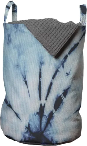 Ambesonne Modern Laundry Bag, Abstract Tie Dye Like Pattern Japanese Shibori Illustration, Hamper Basket with Handle Drawstring Closure for Laundromats, 13" x 19", Pale Blue Dark Night Blue