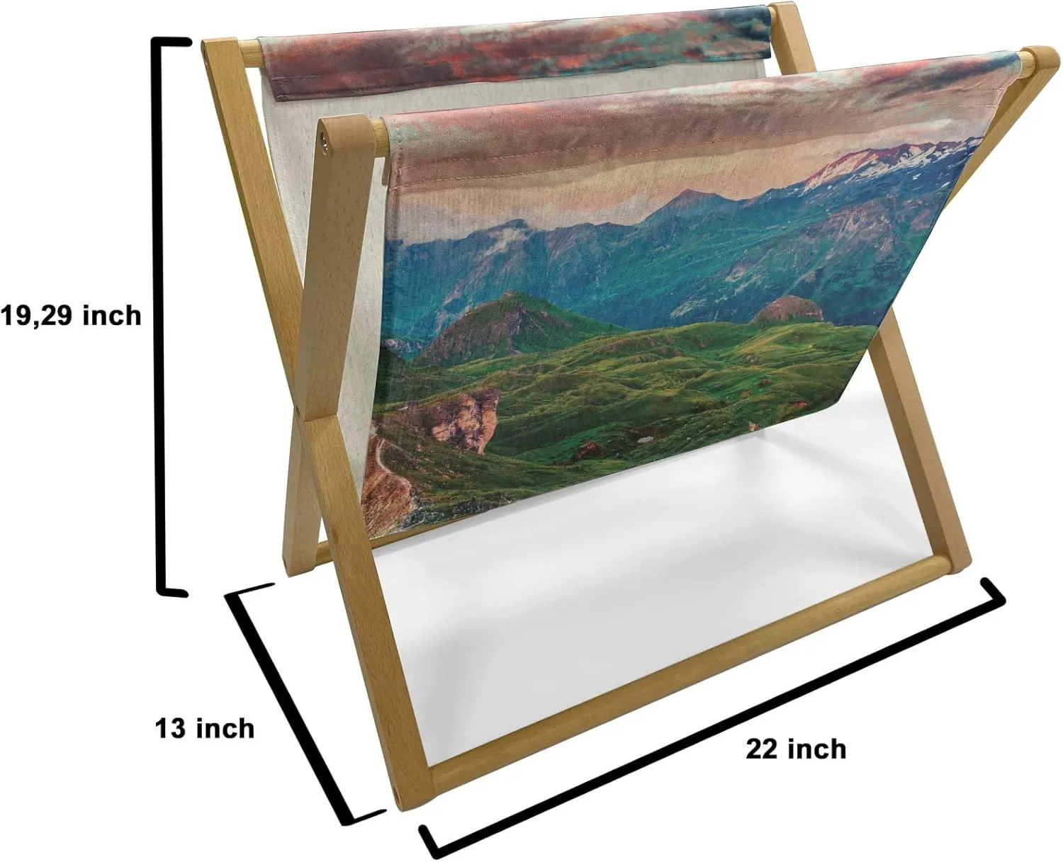 Ambesonne Mountain Magazine and Book Holder, Summer Morning of Grossglockner High Alpine Road Austrian Dramatic Sunset, Floor Rack Organizer for Office Home and School, 22"x19", Coral Teal Green