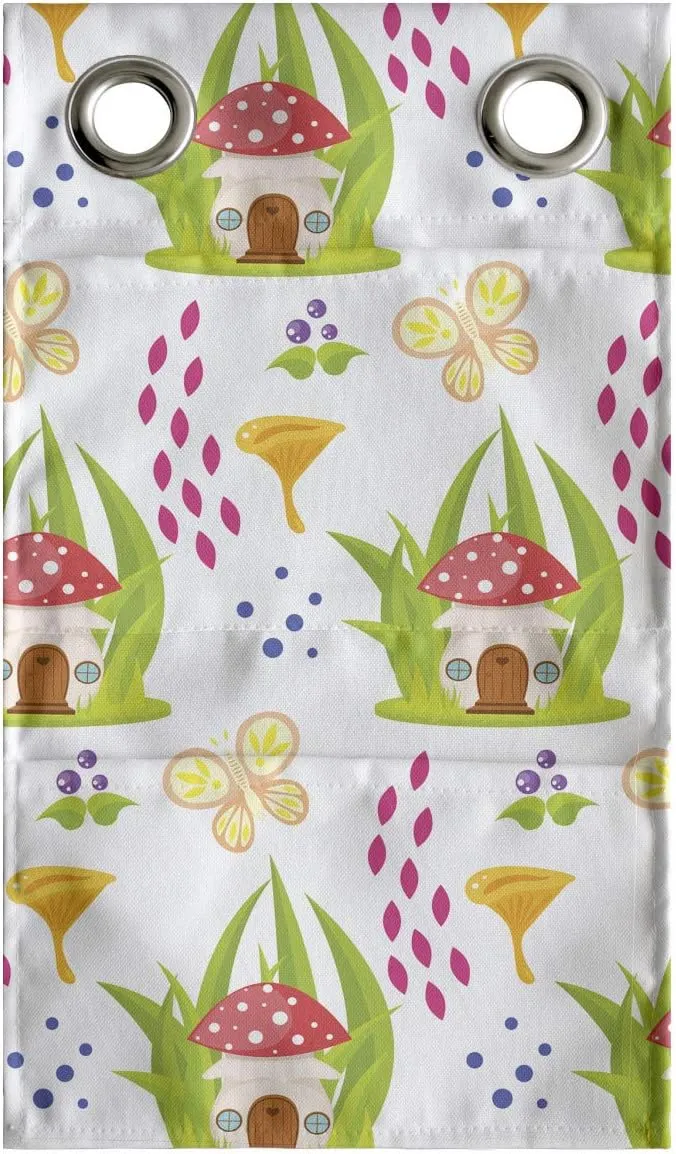 Ambesonne Mushroom Hanging Pocket Organizer, Spring Forest Toadstool House Pattern Fictional Image Art, Printed Polyester Storage Bag with Pockets, 9" x 16", Multicolor