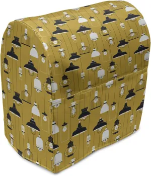 Ambesonne Mustard Stand Mixer Cover, Electricity Related Multitude Ceiling Lamp Retro Drawings Pattern, Kitchen Appliance Organizer Bag Cover with a Pocket, 6-8 Quarts, Dark Yellow Charcoal Grey