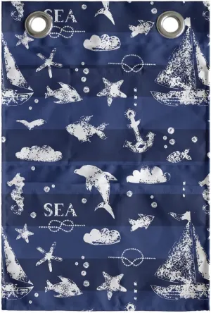 Ambesonne Navy Blue Hanging Pocket Organizer, Sailboat Vertical Stripe Pattern Anchor Fishes Gulls Paint Effect Nautical Theme, Printed Polyester Storage Bag with Pockets, 14" x 20", Blue White