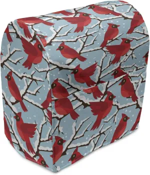 Ambesonne Northwoods Stand Mixer Cover, Cardinal Birds Perching Snow Covered Tree Branches Winter, Kitchen Appliance Organizer Bag Cover with a Pocket, 6-8 Quarts, Vermilion Pale Blue